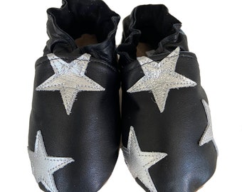 Super Star (baby shoes in all-leather, black with silver)