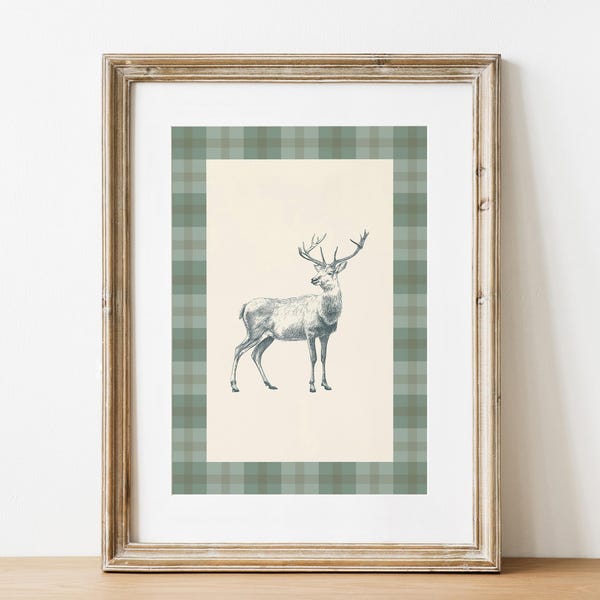 Trendy Vintage Deer Poster, Printable Wall Art, Boy Nursery Hunting Decor, Cottagecore Print, Gift for Hunter, Cabin Decor, Cozy Winter Art