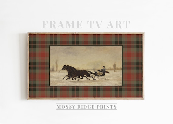 Samsung Frame TV Art, Vintage Christmas Frame TV Art, Ralph Lauren Tartan Plaid Digital Download, Sleigh Ride Tv Decor