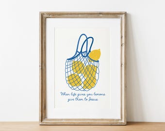 Lemon Christian Wall Art, Fruit Decor, Digital Scripture Print, Nursery Bible Verse, Mediterranean Kitchen Printable, Jesus Making Lemonade