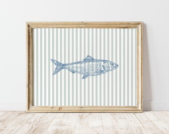 Trendy Vintage Fish Poster, Digital Download Wall Art, Boy Nursery Fishing Decor, Cottagecore Toy Room Art Gift for Fisherman Nautical Print