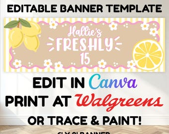 Lemon Birthday Banner, Summer Custom Party Sign, Printable Editable Canva Template, Digital Walgreens Banner, Fresh Lemon Birthday Decor