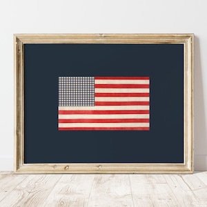 プレッピーなアメリカ国旗のダウンロード可能なアート、アメリカのウォールアート、独立記念日のアメリカ国旗プリント、素朴なアメリカーナ風の装飾、即時ダウンロード、ギンガムポスター