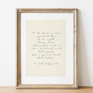 Para ser gentil Arte de parede cristã para impressão, Citação de F Scott Fitzgerald, Citação inspiradora para impressão, Impressão de tipografia digital, Arte para inauguração de casa