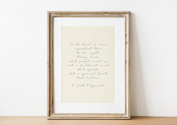 To Be Kind Printable Christian Wall Art, F Scott Fitzgerald Quote, Printable Inspirational Quote, Digital Typography Print, Housewarming Art