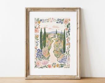 Girl Nursery Printable Wall Art, Pink Floral Print, Italian Countryside Cottagecore Poster, Girl Baby Shower Gift, Grandmillennial Print