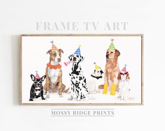 Samsung Frame TV Art Happy Birthday Animal Frame TV Art Dog Birthday Digital Download Birthday Frame Digital Birthday TV Art Birthday Dog TV