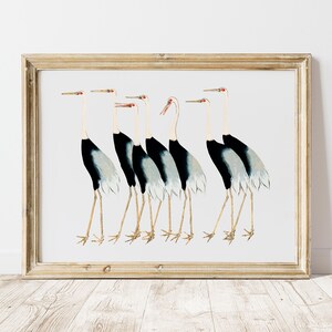Bird Printable Wall Art, Vintage Painting, Japanese Crane Art, Coastal Vibes, Art for Living Room, Animal Lover Poster, Housewarming Gift