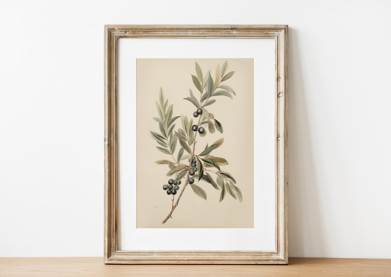 Vintage Fruit Printable Wall Art, Olive Branch Print, Neutral Tones ...