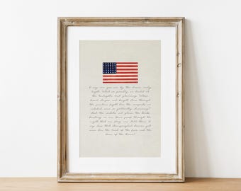 American Flag Printable Wall Art, Star Spangled Banner Vintage Christian Art, Fourth Of July Decor, Patriotic Print, The National Anthem Art