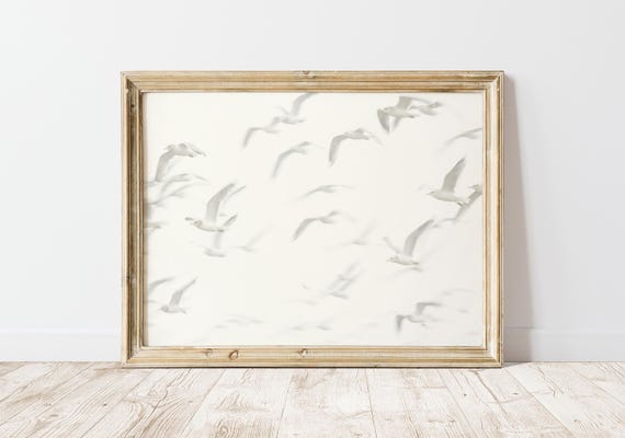 Flying Birds Printable Wall Art, Vintage Photography, Printable Black and White Digital Art Coastal Vibes Print Ocean Aesthetic Beach Poster