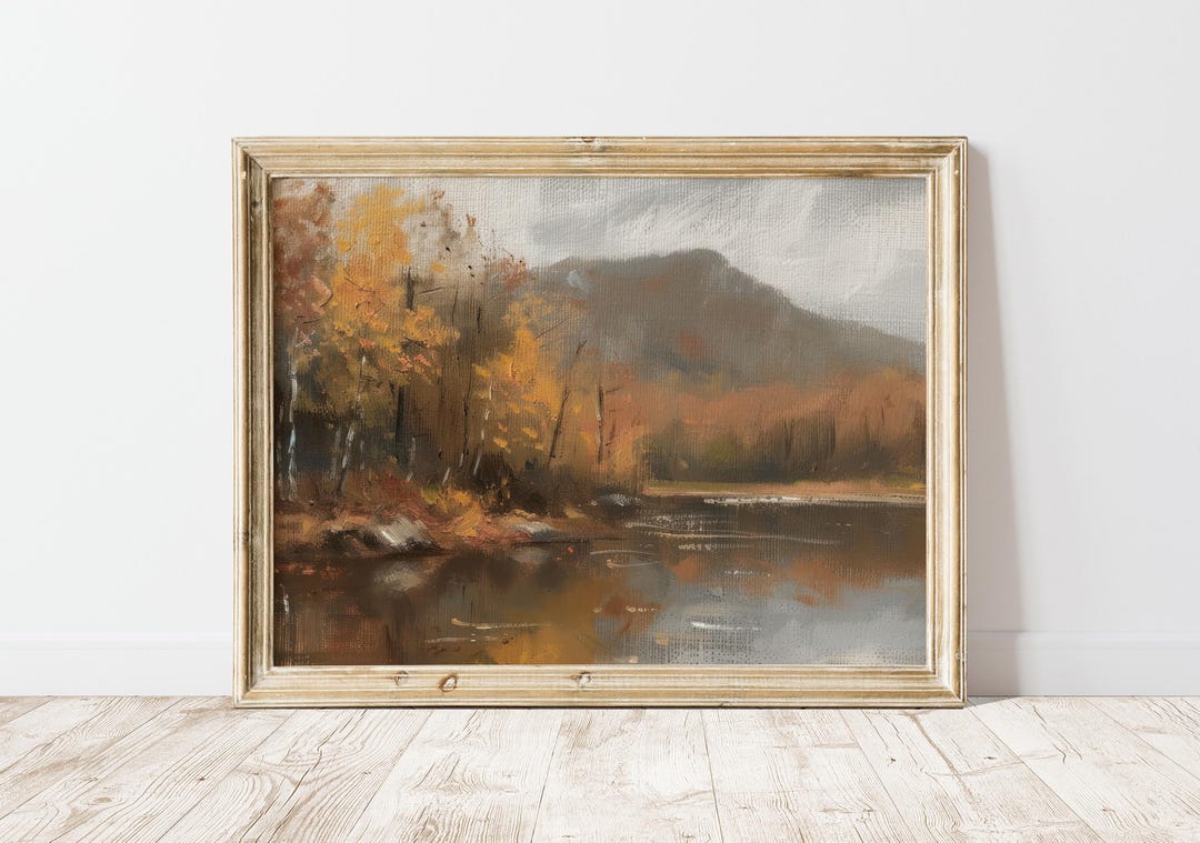 Vintage Autumn Landscape Painting Printable Wall Art, Rustic Fall ...