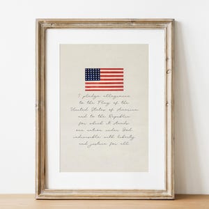 American Flag Printable Wall Art, Pledge of Allegiance Vintage Christian Art, Fourth Of July Decor, Patriotic Print, Red White And Blue Art