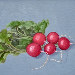 Original Oil Painting on Linen Canvas Board 6x8” - Radishes - Original Small Artwork