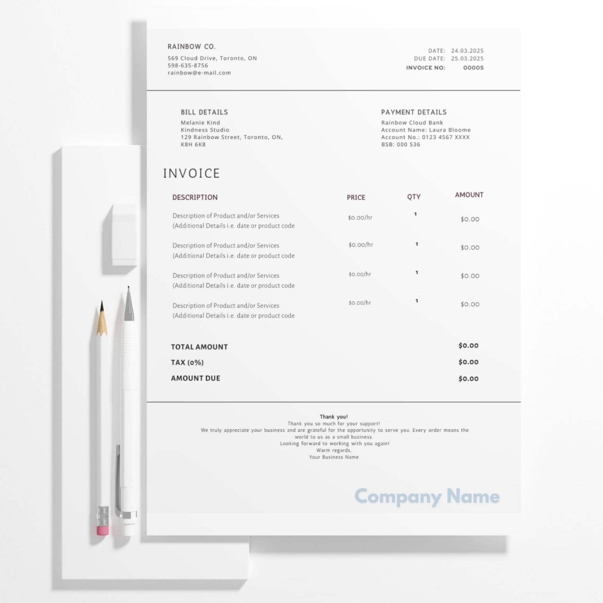 Small Business Invoice Template Canva - Editable Receipt for Etsy ...