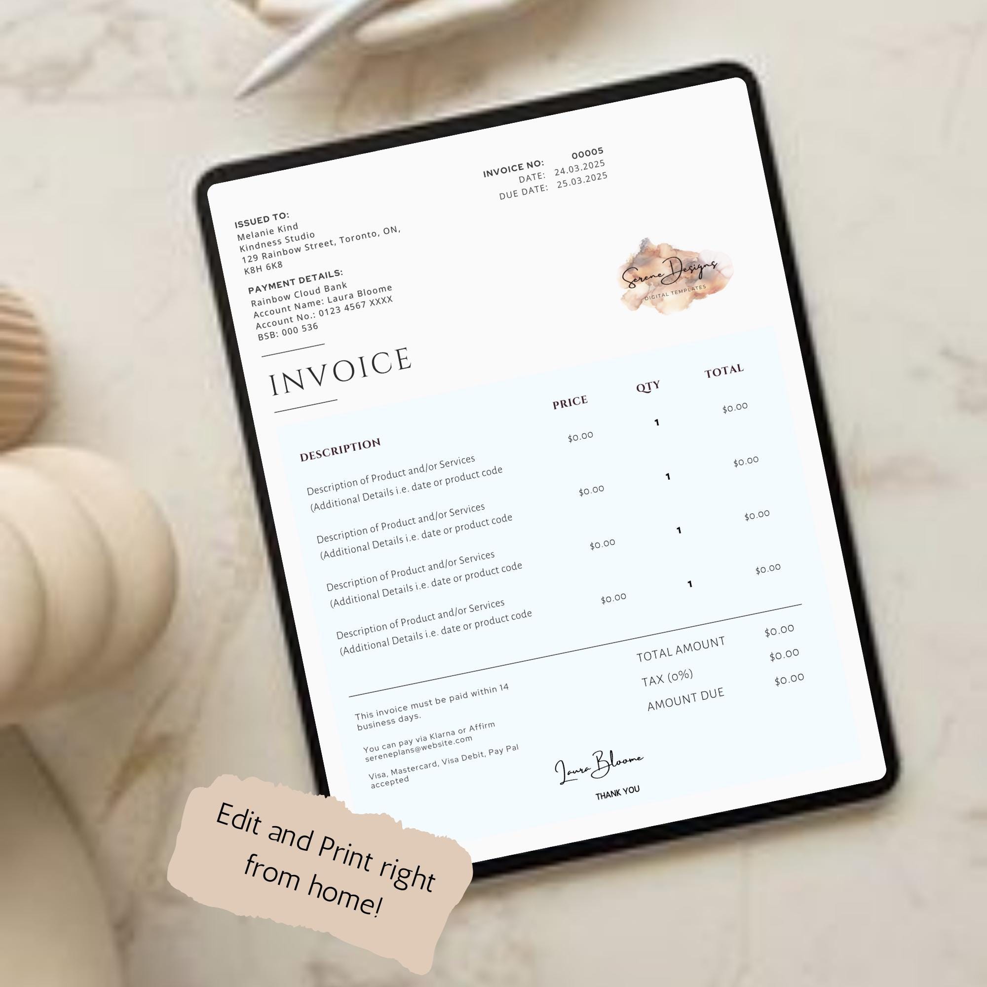 Etsy Seller Invoice Template for Canva Customizable Receipt for