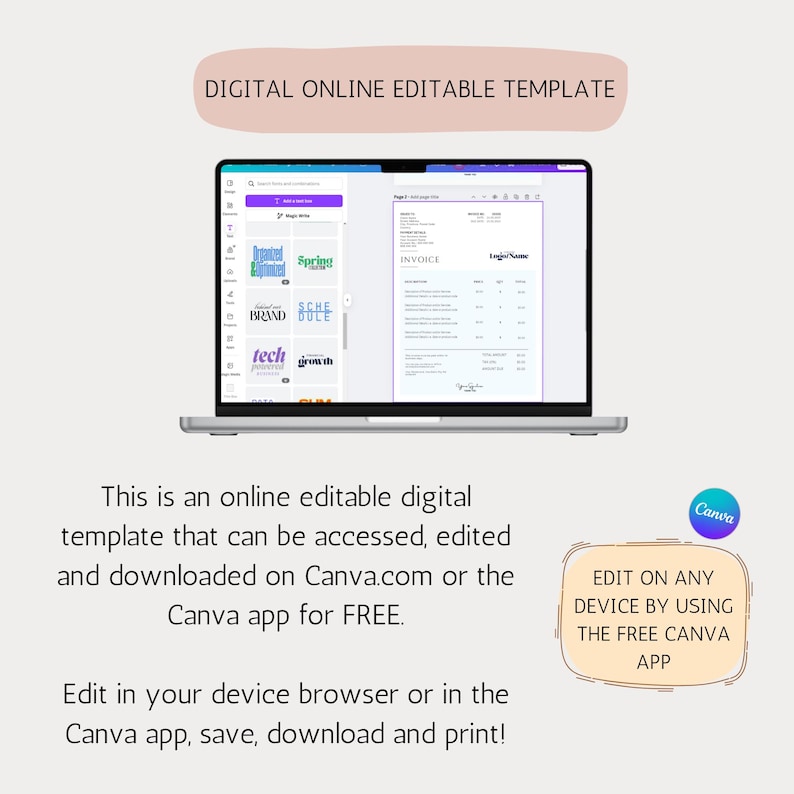 Etsy Seller Invoice Template for Canva Customizable Receipt for