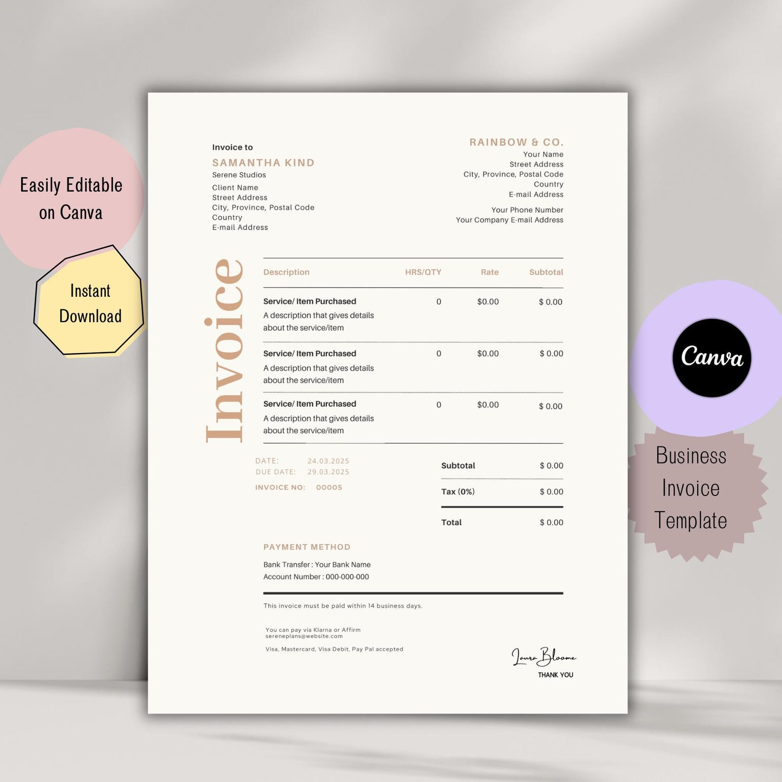 Editable Canva Invoice Template - Printable Receipt for Etsy Sellers ...