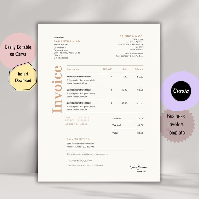 Editable Canva Invoice Template - Printable Receipt for Etsy Sellers ...