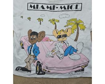 Camiseta vintage MIAMI MICE, parodia de los años 80, camiseta corta sin mangas Vice, talla 1985