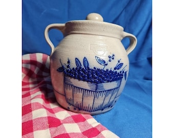 Olla de cerámica de gres Salmon Falls BLUEBERRY con tapa, esmalte salino color cobalto