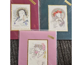 3 Mardi Gras New Orleans Prints 1998 1999 2000 Mousie Art Deco Art Nouveau 8x10