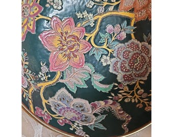 Vintage Chinoiserie Schüssel Chinesische Blumen Lotus Eingraviert 10 "Andere von Sadek