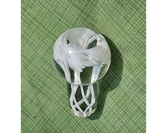 Vintage Glass Bottle Stopper White Swirls Round MCM Perfume Decanter Top 2.75"