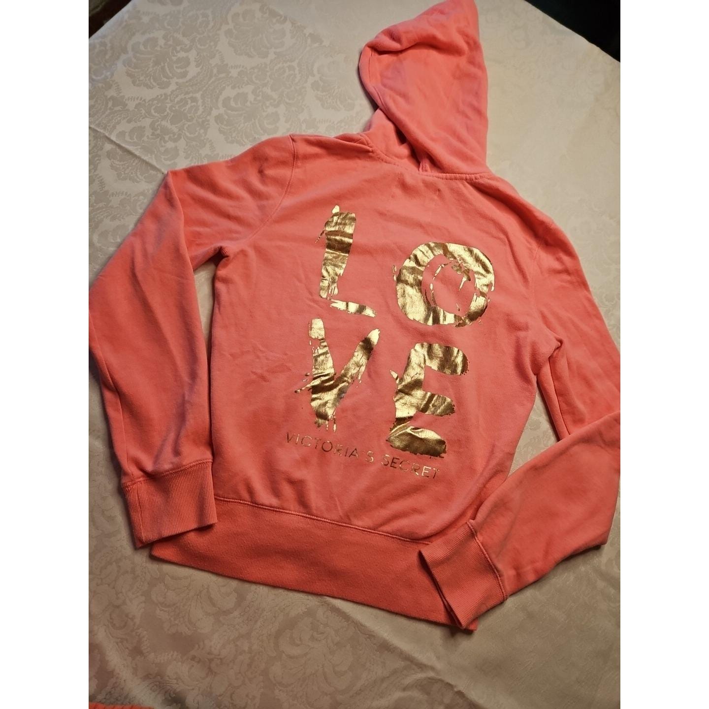 Felpa Con Cappuccio Intera Zip Victoria's Secret Love Rosa - Blu Medio Taglia XS Nuova