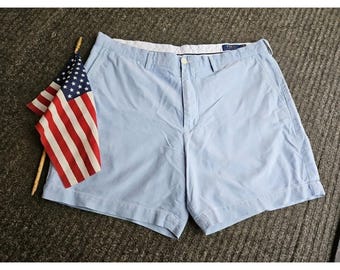 Pantalones cortos POLO RALPH LAUREN Azul Oxford Corte Clásico Estilo Preppy Playa Golf Talla 36