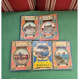 5 RICORDO Di ITALY Napoli Roma I & II Capri Venezia Cartes postales Livres Images Vtg