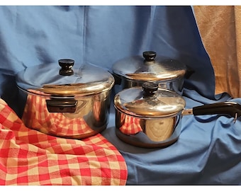 VTG Revere Ware Pot Set 1801 6pc Copper Bottom 6 Qt, 4-1/2 Qt, 2 Qt Revereware