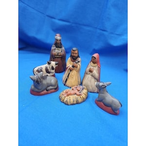 Art Pottery Nativity Set Peru Clay Handmade Peruvian Joseph Mary Baby Jesus 4.5"
