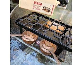 Soporte para quemador de fondue de cobre con resorte, estilo gourmet suizo, hierro fundido doble MCM