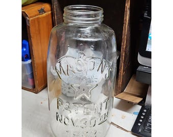Antique Owens Illinois Glass Pickle Jar, Barrel Form, Wooden