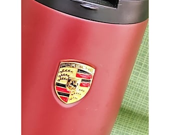 PORSCHE Thermo Mug XL 30oz Metal Logo Travel Cup Burgundy Red Advertising