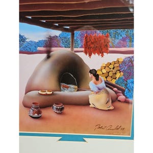 Southwest Native American Pueblo Indian Horno Bread Maker 17x14 Signed R Arnold