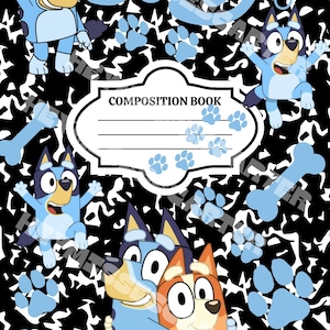 Composition Notebook Template, back to school, bluey, Cover page, editable in Canva
