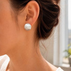 Silver Chunky Dome Stud Earrings Brushed Finish Modern Statement Jewellery Gift for Her