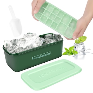 Ice Cube Tray with Bin and Scoop Summer Ice Maker Easy Release Housewarming Gift