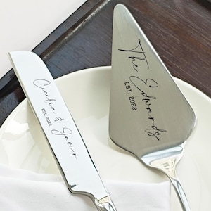 Personalized Cake Knife and Server Set, Engraved Stainless Steel Cutting Set