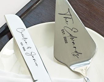 Personalized Cake Knife and Server Set, Engraved Stainless Steel Cutting Set