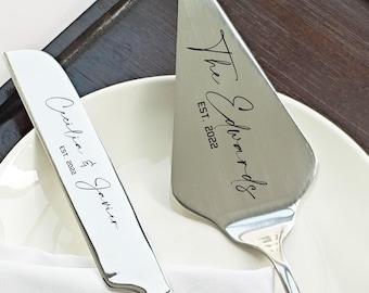 Personalized Cake Knife and Server Set: Engraved Stainless Steel Cutting Set