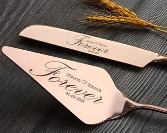 Personalized Wedding Cake Knife and Server Set: Engraved Stainless Steel Cutter Serving Set
