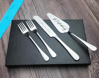 Personalized Wedding Cake Knife, Server & Forks Set,Stainless Steel Cake Cutting Set with Custom Engraving,Bridal Shower