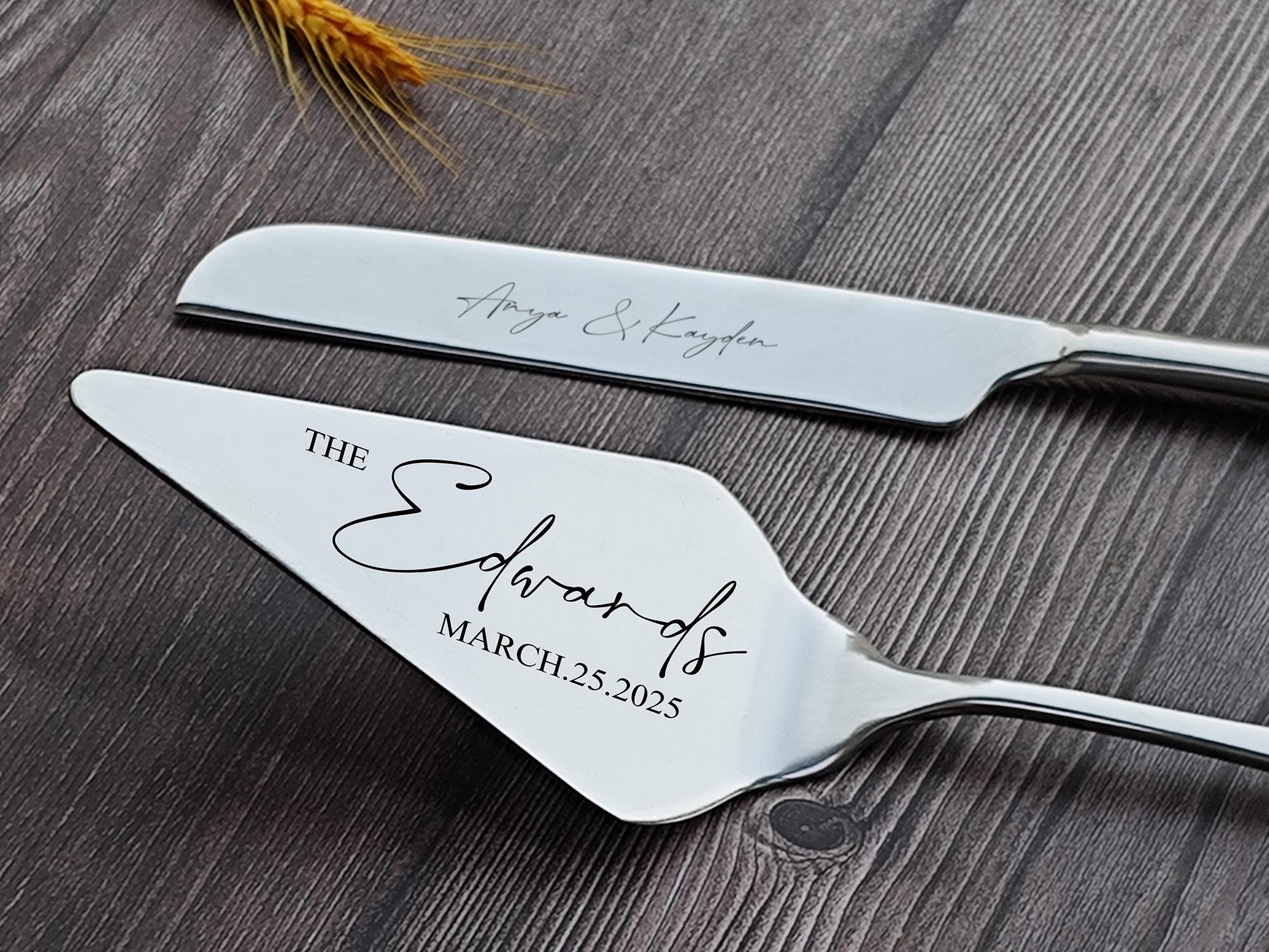 Personalized Wedding Cake Cutting Set, Stainless Steel  Cake Cutter, Black & Silver  Knife and Server Set