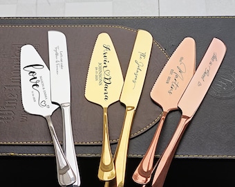 Personalized Wedding Cake Knife Server Set, Engraved Stainless Steel Serving Utensils