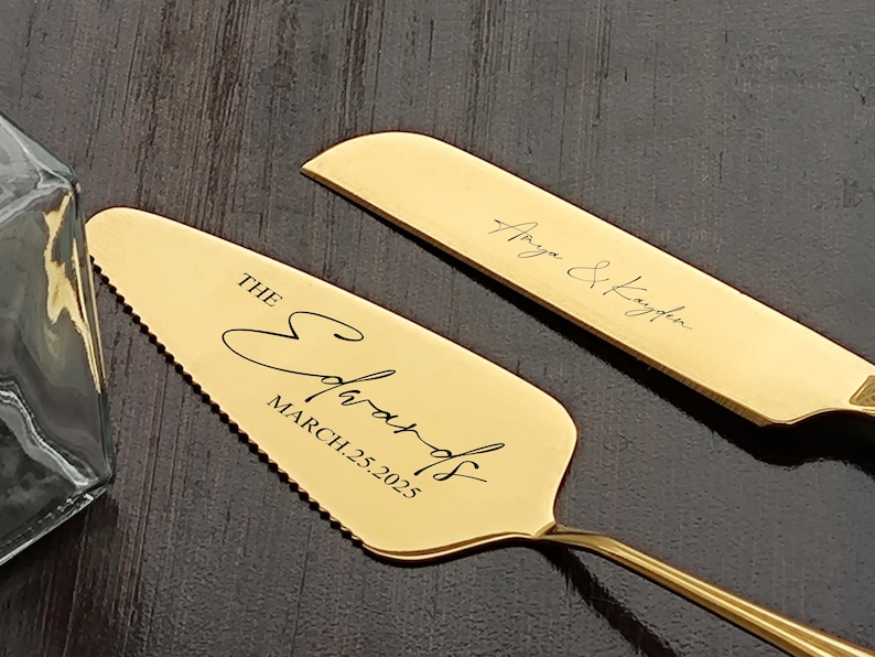 Wedding Cake Knife Server Set – Personalized Anniversary Gift – Engraved Cutlery for Bride & Groom