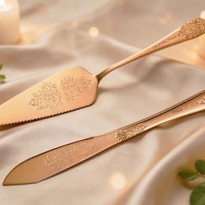 Vintage tårtkniv och serveringsset, personlig tårtskärare, anpassad handtagsgravyr, jubileumspresent