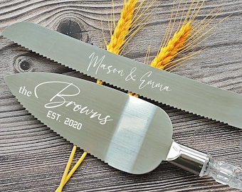 Set personalizzato per il taglio della torta, coltello e paletta da matrimonio incisi, regalo di anniversario personalizzato